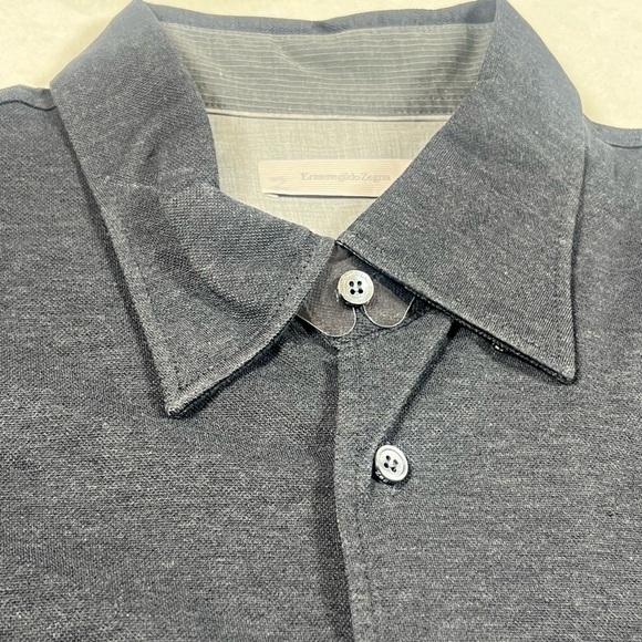 NWOT Ermenegildo Zegna XXL Heather Blue Knit Cotton Long Sleeve Button Shirt - Picture 2 of 12